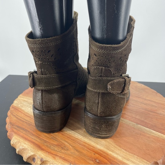 Naughty Monkey Western Laser Cut Buckle Ankle Boot, brown suede 6.5 - Picture 4 of 8